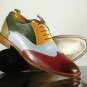 Bespoke Handmade Men Multi Color Wingtip Leather Shoes, Men Brogue Stylish Shoes, Men&acirc;��s Shoes