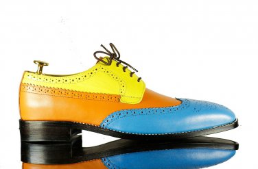 Handmade Men Multi Color Leather Brogue Shoes, Men&acirc;��s Wing Tip Leather Formal Shoes