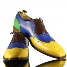 Handmade Men’s Formal Multi Color Leather Brogue Shoes, Men Wing Tip Leather Shoes