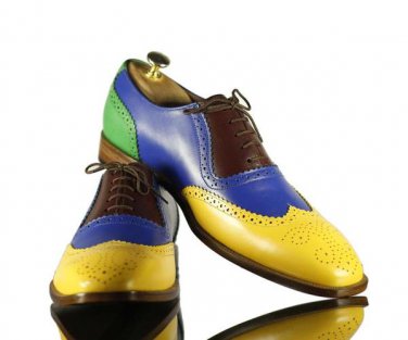 Handmade Men&acirc;��s Formal Multi Color Leather Brogue Shoes, Men Wing Tip Leather Shoes