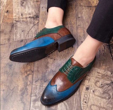 Handmade Men's Multi Color Leather Wing Tip Brogue Lace Up Shoes, Designer Shoes