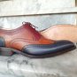 Men&acirc;��s Handmade Navy Blue & Tan Brown Color Leather Shoes, Wing Tip Brogue Dress Lace Up Shoes