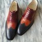 Men&acirc;��s Handmade Navy Blue & Tan Brown Color Leather Shoes, Wing Tip Brogue Dress Lace Up Shoes