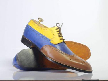 Men&acirc;��s Multi Color Handmade Wing Tip Stylish Leather Shoes