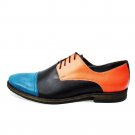 Multi Color Oxford Real Leather Rounded Derby Cap Toe Matching Black Laces Handmade Shoes