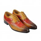 Oxford Multi Color Burnished Wing Tip Fashionable Men's Real Handmade Shoes