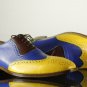 Pure Handmade Multi Color Wing Tip Leather Dress Shoes For Men's