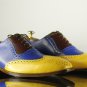 Pure Handmade Multi Color Wing Tip Leather Dress Shoes For Men's