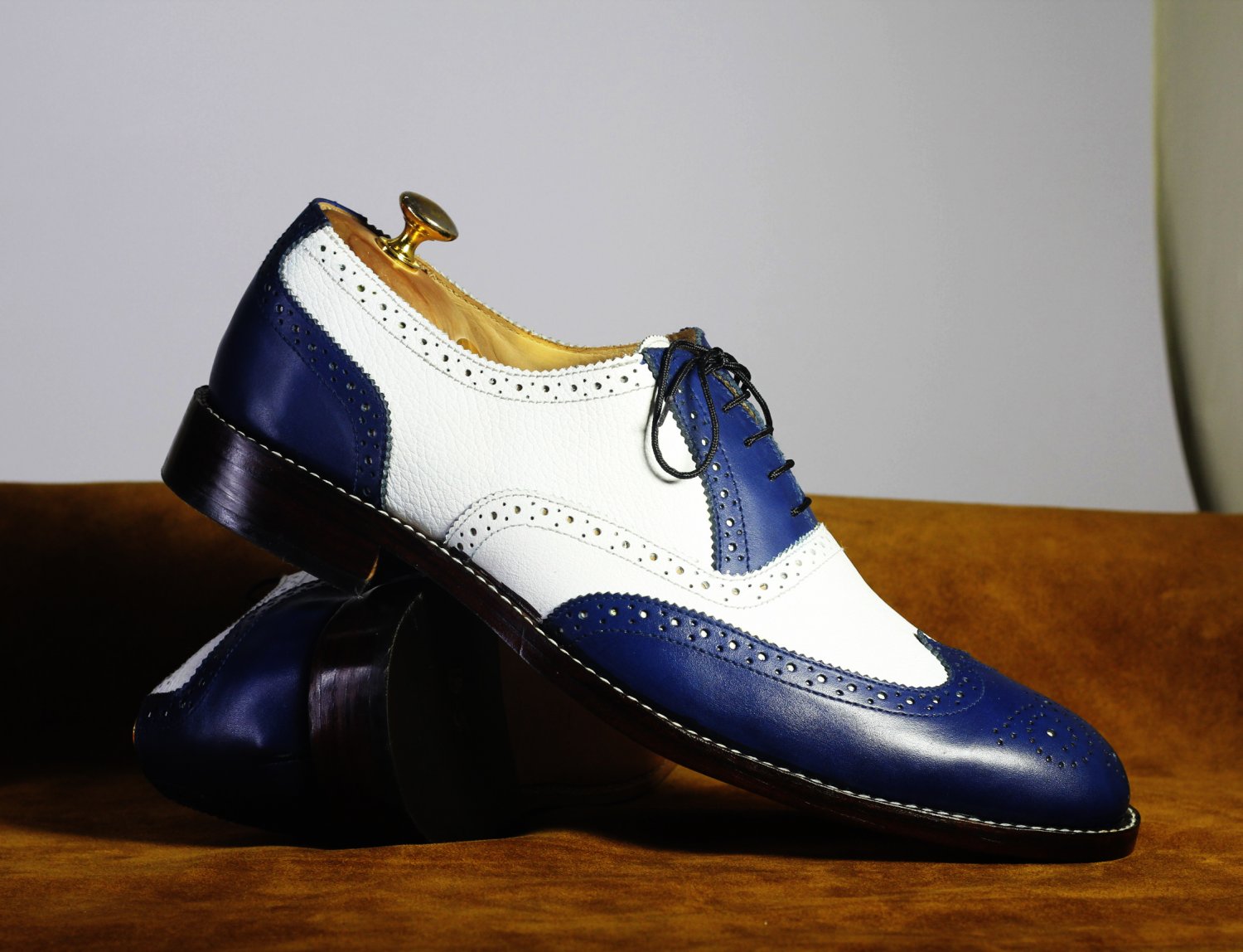 Handmade factory Mustard Color Genuine Leather Classic Cap Toe Brogues 