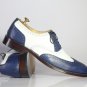 Handmade White & Blue Wing Tip Brogue Lace Up Leather Shoes