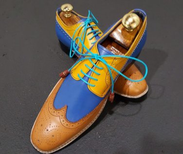 Handmade Oxford Wing Tip Brogue Multi Color Leather Shoes For Men