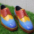 Handmade Men Multi color Brogue Wing Tip spectator shoes