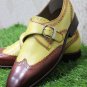 Handmade Men Two Tone color leather Single Monk Wingtip Brogue leather Shoes