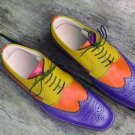 Handmade Men’s Multi-Color Leather Shoes, Stylish Wing Tip Brogue Dress Formal Lace Up Shoes