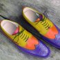 Handmade Men’s Multi-Color Leather Shoes, Stylish Wing Tip Brogue Dress Formal Lace Up Shoes