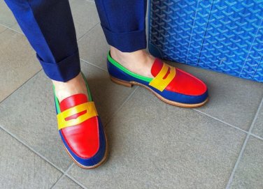 Men's Handmade Multi Color Leather Shoes & Loafer Slip On Dress Shoes