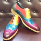 Men's Handmade Multi color Leather Brogue Shoes with Lace up Closure, Party Shoes