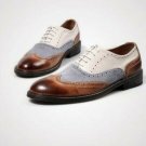 Men's Handmade Multi Color Suede & Leather Shoes, Men's Lace Up Wing Tip Formal Shoes