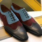 Men's Multi Color Leather & Suede Shoes, oxford Wingtip dress shoe, Party Shoe