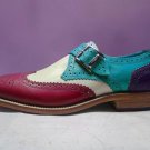 Men's Multi color Monk Brogue Wingtip Handmade Men's wear Leather shoe