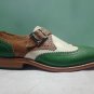 Handmade Men's Multi with Green color Monk Brogue Wingtip Men's wear Leather shoe