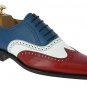 Men's Multi Color Wing Tip Genuine Leather Derby Toe Handmade Lace Up Black Sole Shoes