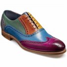 Multi Color Wing Tip Burnished Brogue Wing Tip  Genuine Leather Handmade Lace Up Shoes