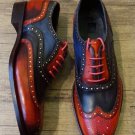 Oxford Brogue Multi Color Wing Tip Pure Handmade Leather Shoes For Men's