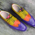 New Handmade Men's Multi Color Leather Wingtip Brogue Dress Shoes