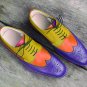 New Handmade Men's Multi Color Leather Wingtip Brogue Dress Shoes