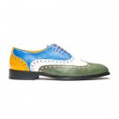 Oxford Multi Color Full Brogue Toe Wing Tip Genuine Leather Handmade Black Sole Lace Up Shoes