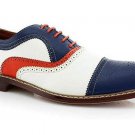 Oxford Multi Color Real Cowhide Leather Brogue Cap Toe Handmade Lace Up Tan Sole Shoes