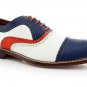 Oxford Multi Color Real Cowhide Leather Brogue Cap Toe Handmade Lace Up Tan Sole Shoes