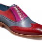Oxford Multi Color Wing Tip Genuine Leather Brogue Toe Handmade Lace Up Tan Sole Shoes