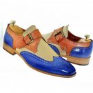 Spectator Monk Multi Color Single Buckle Strap Wing Tip Brogue Toe Real Suede Leather Shoes