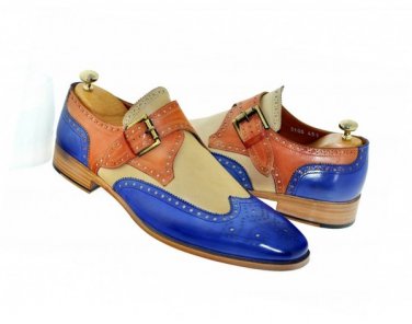 Spectator Monk Multi Color Single Buckle Strap Wing Tip Brogue Toe Real Suede Leather Shoes