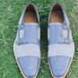 Monk Straps Two Tone Gray Suede Leather Handmade Brogue Cap Toe Natural Color Sole Shoes
