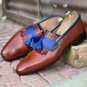 Superb Loafer Slip On Multi Color Tassels Fringes Real Leather Handmade Shoes