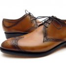 Brown Wing Tip Blucher Sterling Laced Up Brogues Leather Handmade Fashionable Shoes