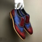 Blue Brown Oxford Wing Tip Tan Sole Fashionable Men's Handmade Real Leather Shoes