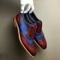 Blue Brown Oxford Wing Tip Tan Sole Fashionable Men's Handmade Real Leather Shoes