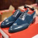 Oxford Multi Color Wing Tip Genuine Leather Brogue Handmade Shoes
