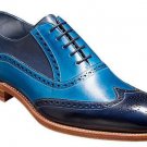 Wing Tip Tow Tone Blue Color Genuine Leather Lace Up Brogue Handmade Shoes