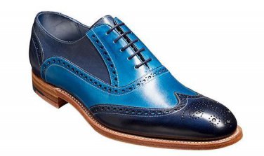 Wing Tip Tow Tone Blue Color Genuine Leather Lace Up Brogue Handmade Shoes