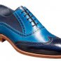 Wing Tip Tow Tone Blue Color Genuine Leather Lace Up Brogue Handmade Shoes