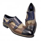 Monk Wing Tip Cap Toe Double Buckle Straps Genuine Leather Handmade Matching Sole Shoes