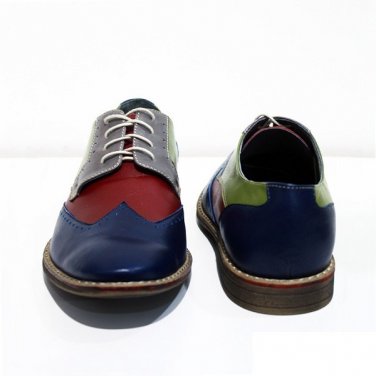 Wing Tip Multi Color Men Rounded Derby Toe Vintage Leather Handmade Lace Up Shoes