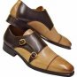 Handmade Monk Two Tone Brown Cap Toe Double Strap  Whole Cut Adorable Shoes For Men