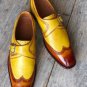 Twin Tone Oxford Yellow & Tan Genuine Leather Wing Tip Whole Cut Adorable Shoes