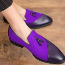 Dazzling Tweed Violet Real Leather Tassel Loafer Slip On Luxury Wear Handmade Fashionable Shoes